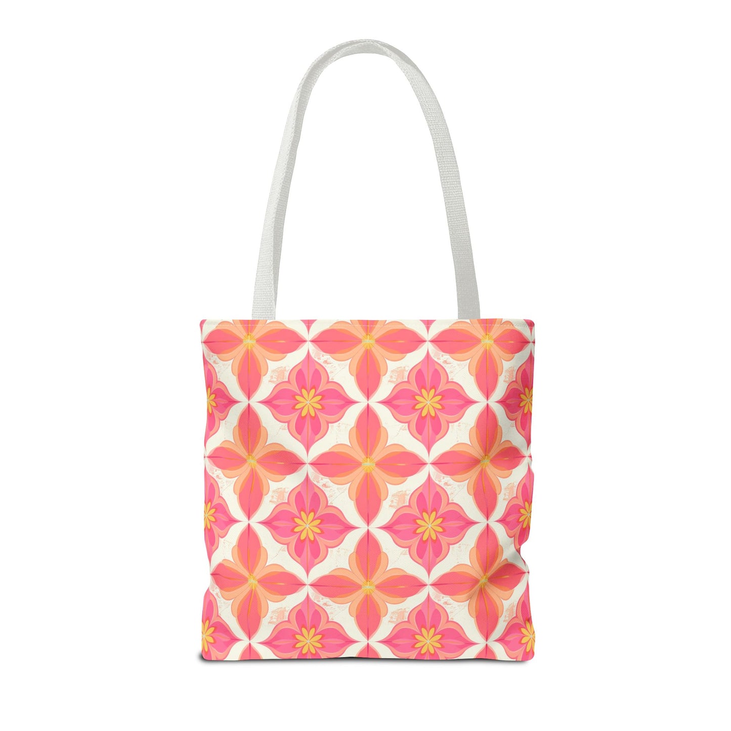 Pink Floral Geometric Tote Bag — All-Over Print Reusable Shopper