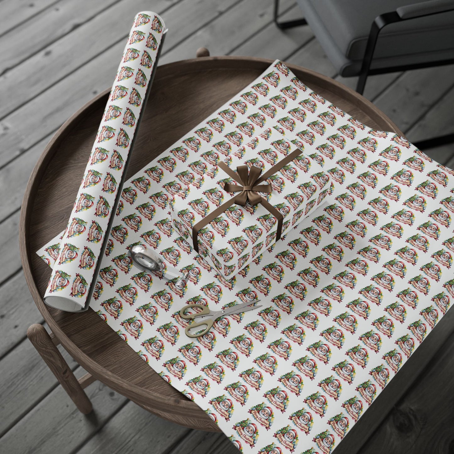 Holiday Santa Emblem Wrapping Paper Roll