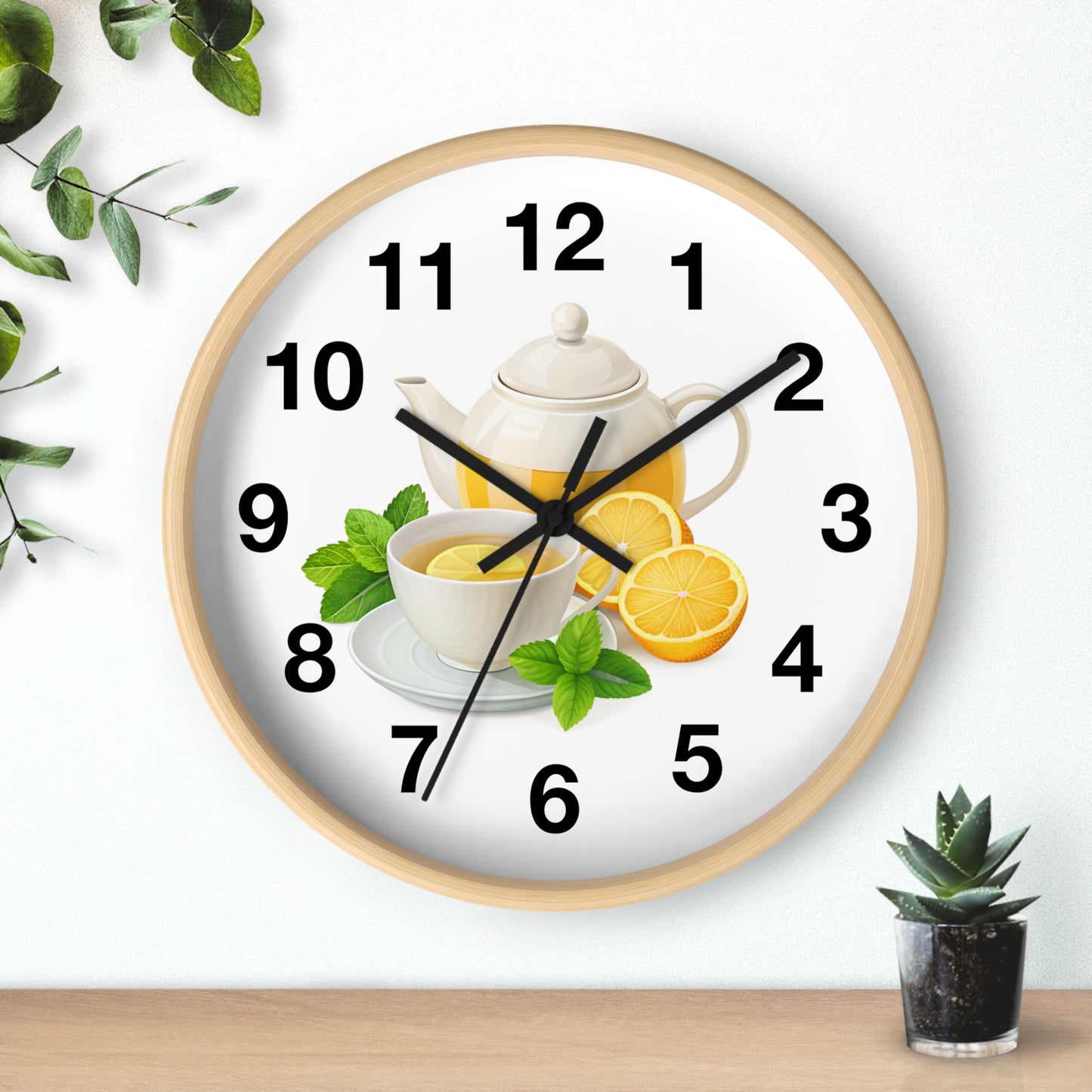 Charming Teatime Wall Clock, Kitchen Decor, Tea Lover Gift, Rustic Clock, Home Office Accessory, Lemon Tea Stationery