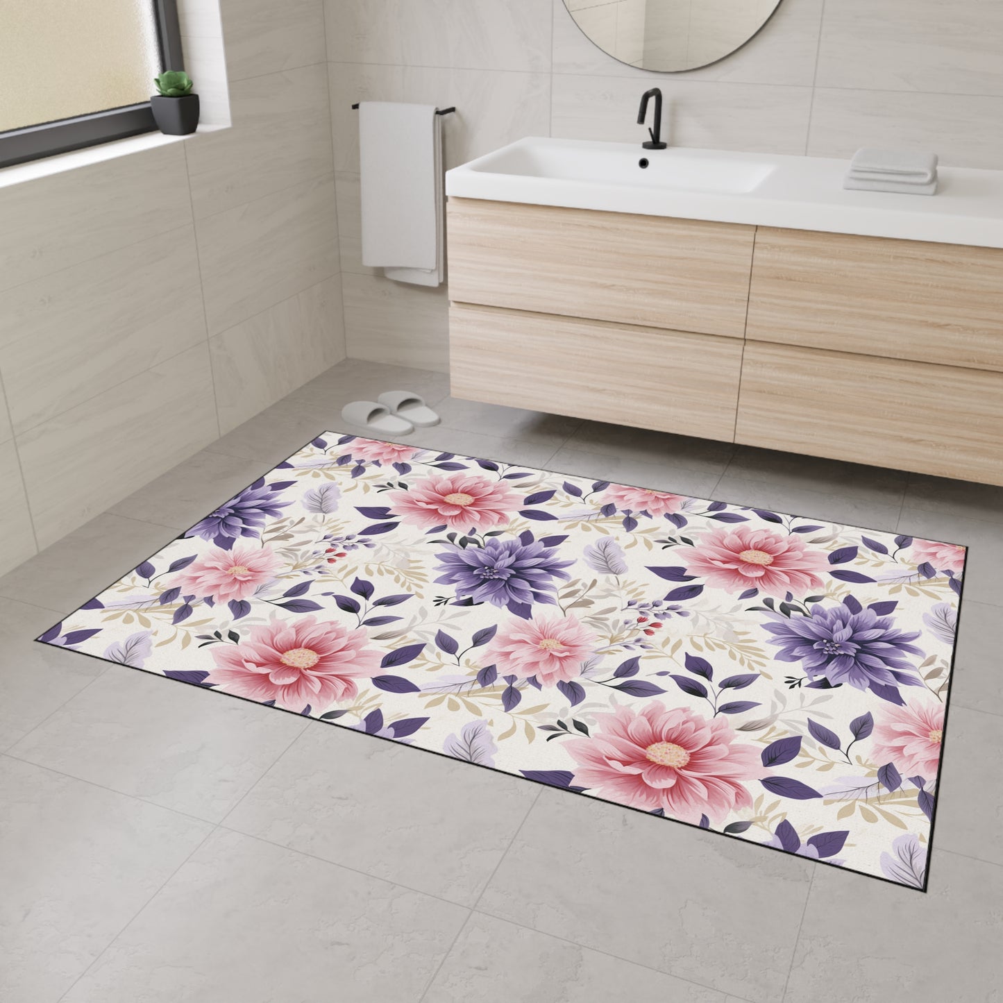 Floral Heavy-Duty Floor Mat — Pink & Purple Dahlia Entry Rug
