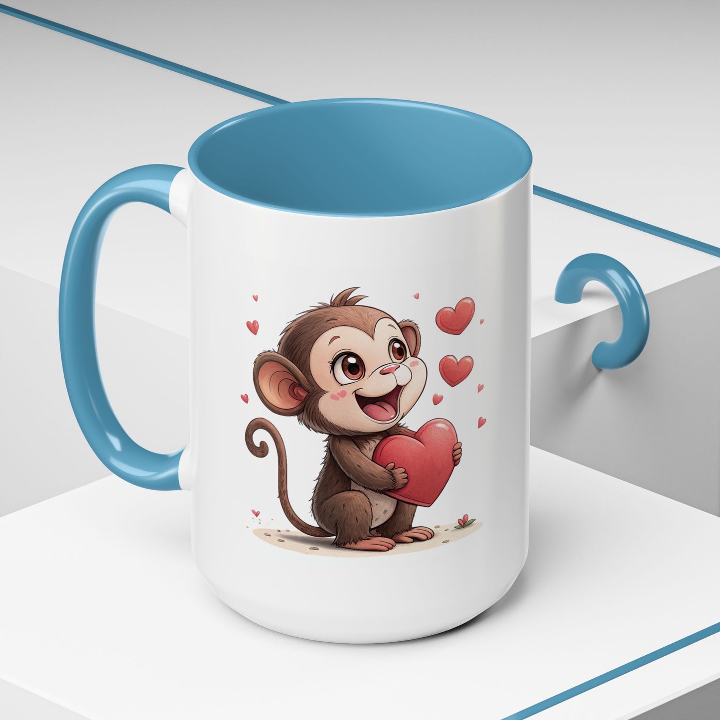 Cute Monkey Love Coffee Mug, Valentine's Gift, Animal Lover's Mug, Heartfelt Coffee Cup, Fun Kitchen Decor