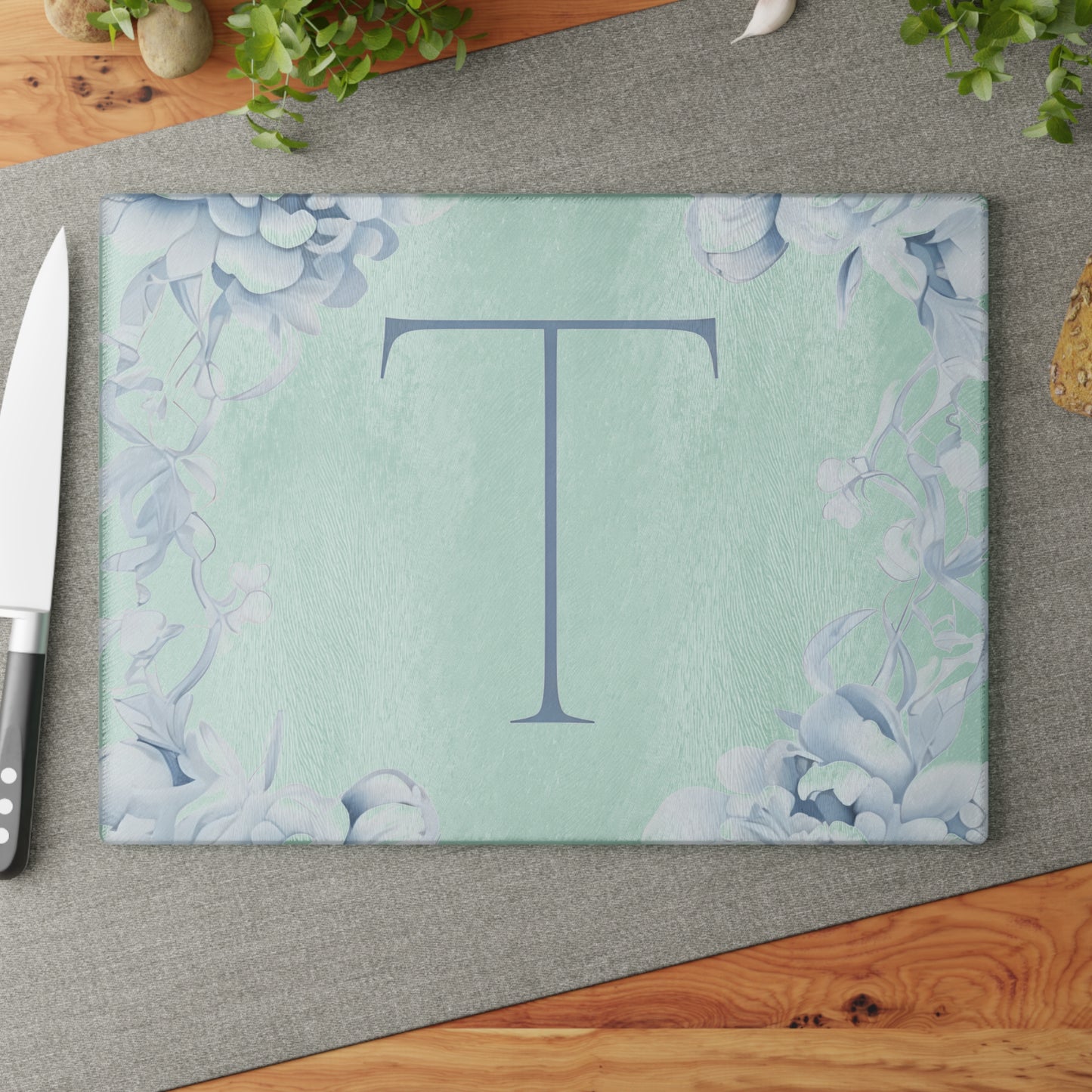 Personalized Floral Glass Cutting Board, Kitchen Decor, Custom Gift for Chefs, Wedding Present, Housewarming Gift, Home Cooking