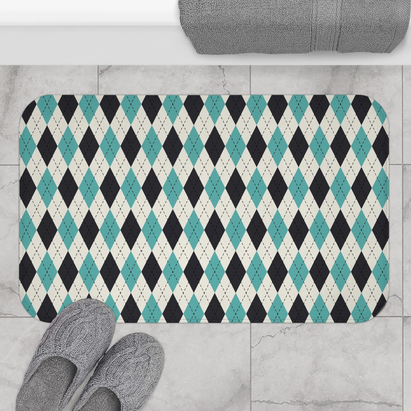 Stylish Argyle Bath Mat | Modern Bathroom Decor, Soft Floor Mat for Comfort, Housewarming Gift, Unique Home Accessory