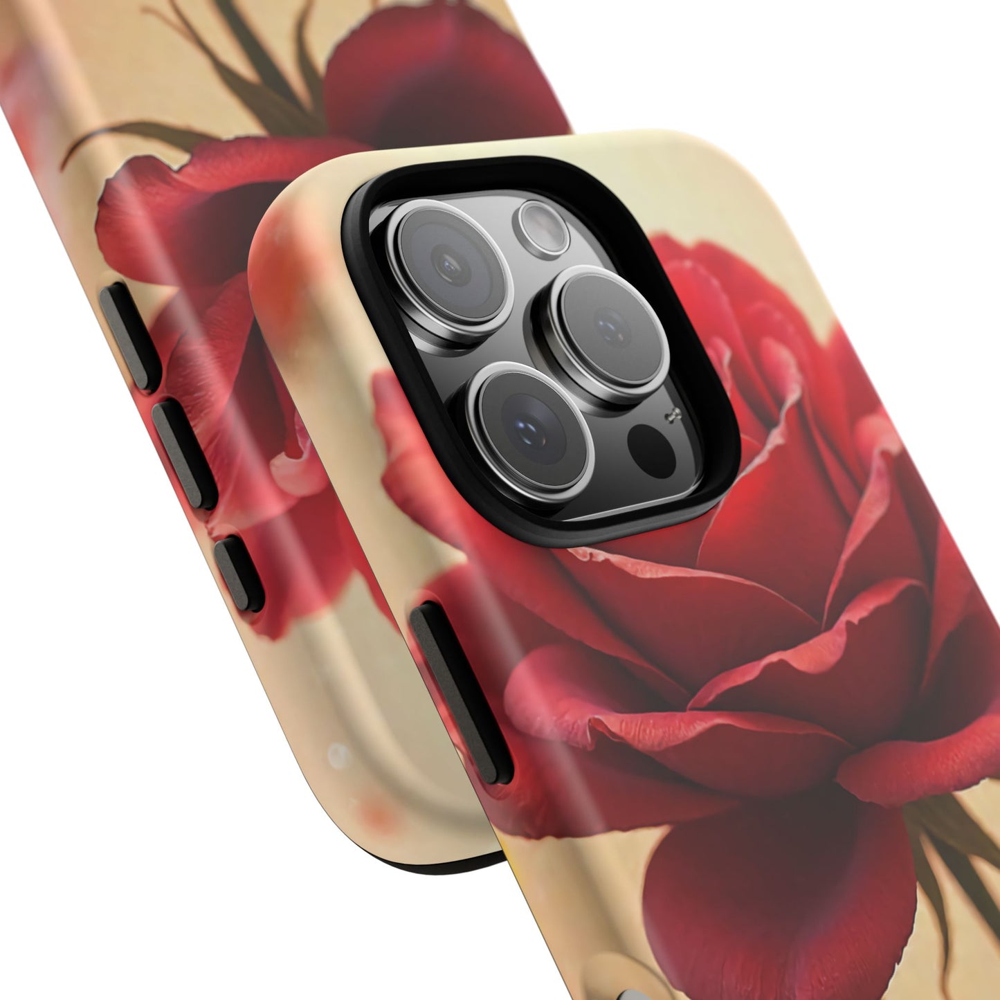 Floral Phone Case with Red Rose Design, Tough Phone Cover, Flower Print, Gift for Her, Stylish Accessory, Floral Aesthetic