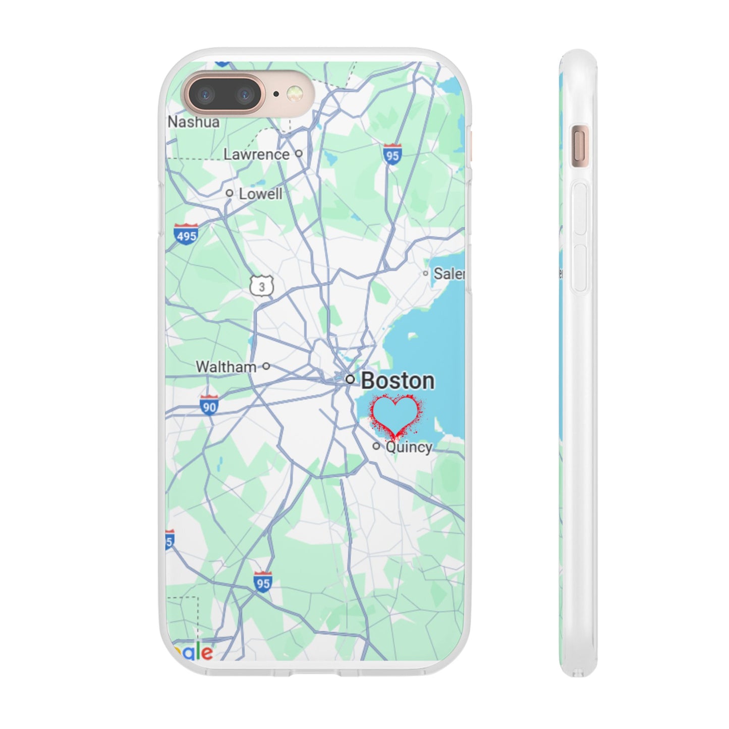 Boston Map Flexi Case for iPhone, Custom Location Phone Case, Unique Gift, Boston Heart Design, Travel Lover Accessory