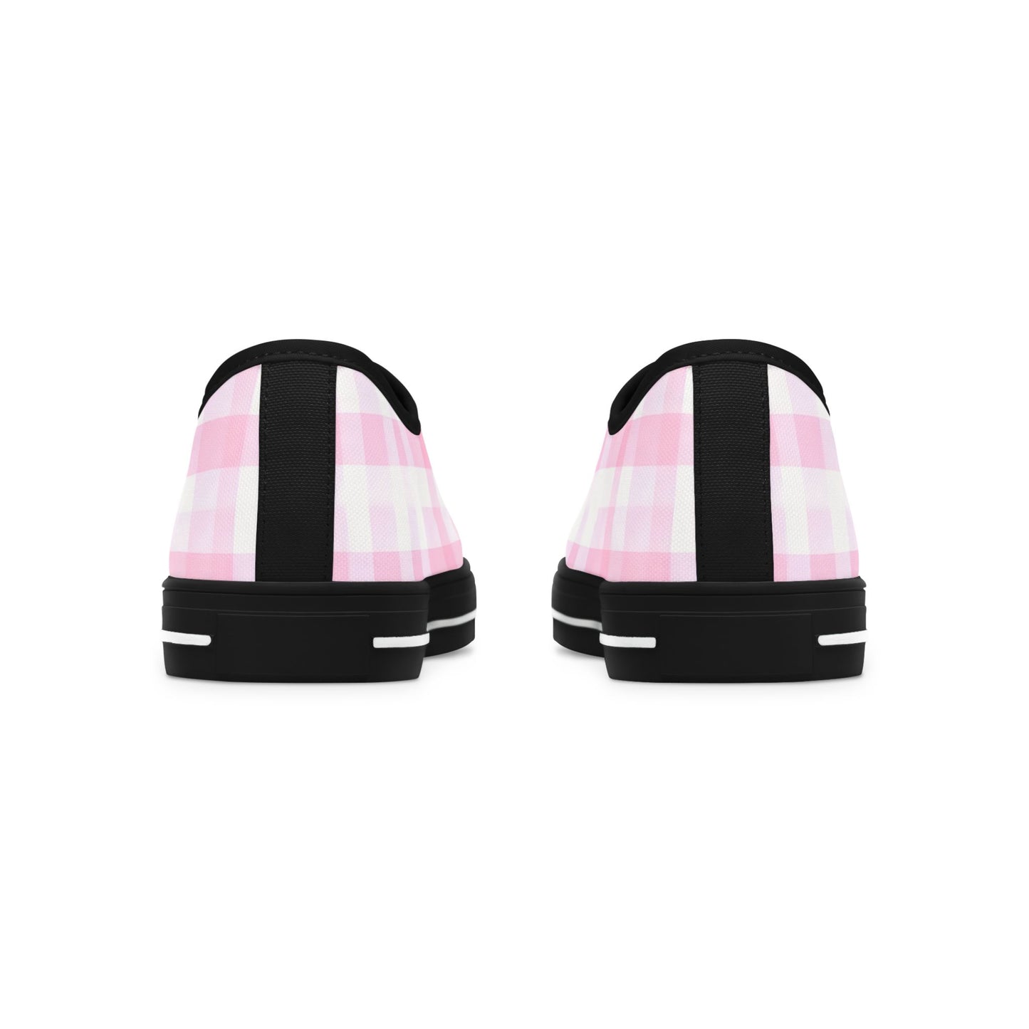 Pink Gingham Low Top Sneakers - Women's Casual Canvas Shoes