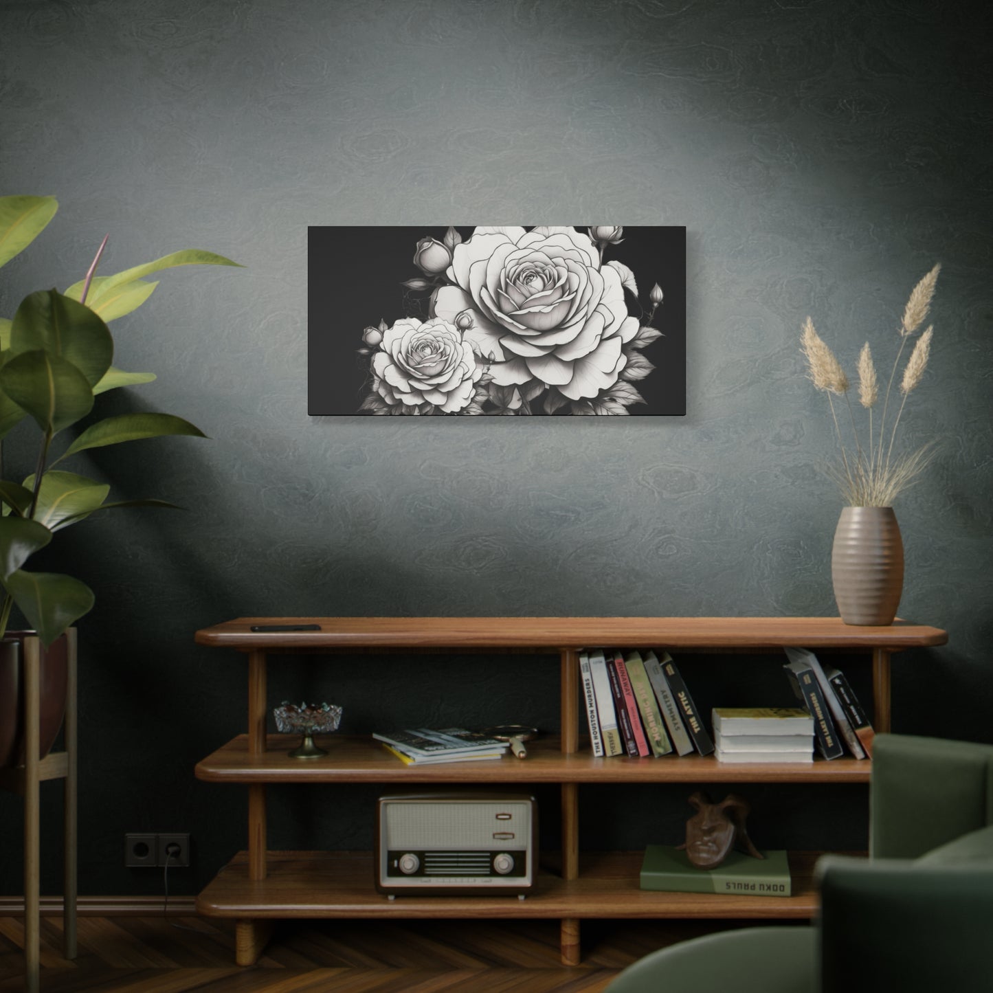 Monochrome Rose Canvas Print — Black & White Floral Wall Art