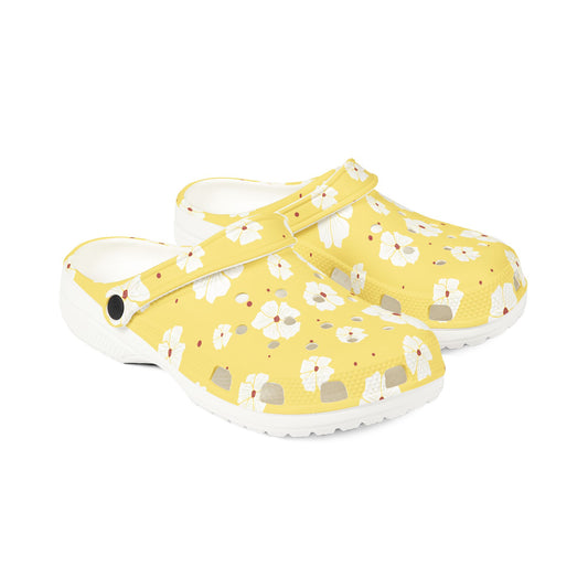 Floral Yellow EVA Foam Clogs — Lightweight Garden & Pool Slip-Ons