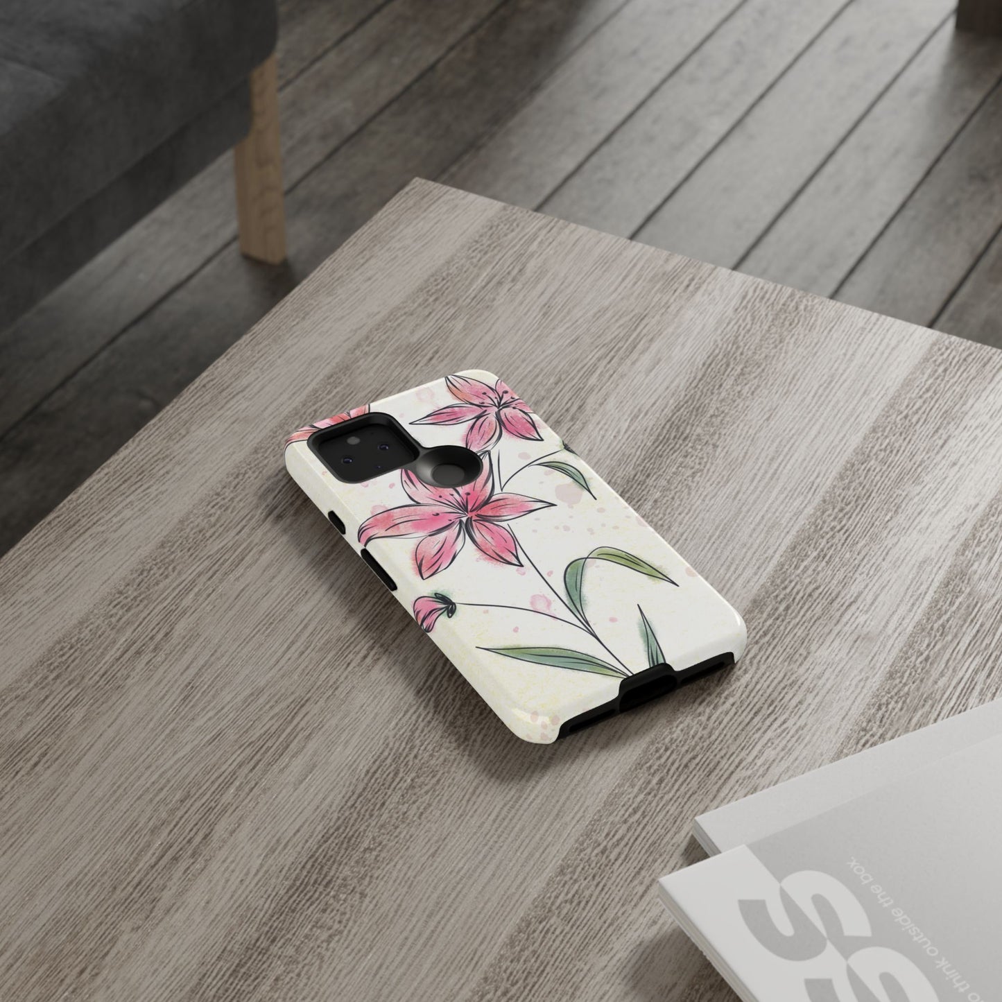 Floral Phone Case with Elegant Pink Lilies, Cute Floral Accessories, Phone Protection, Gift for Her, Stylish Cell Phone Cover