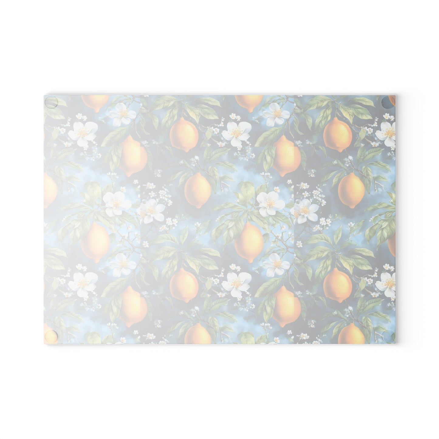 Lemon Blossom Glass Cutting Board — Citrus Kitchen Countertop Board
