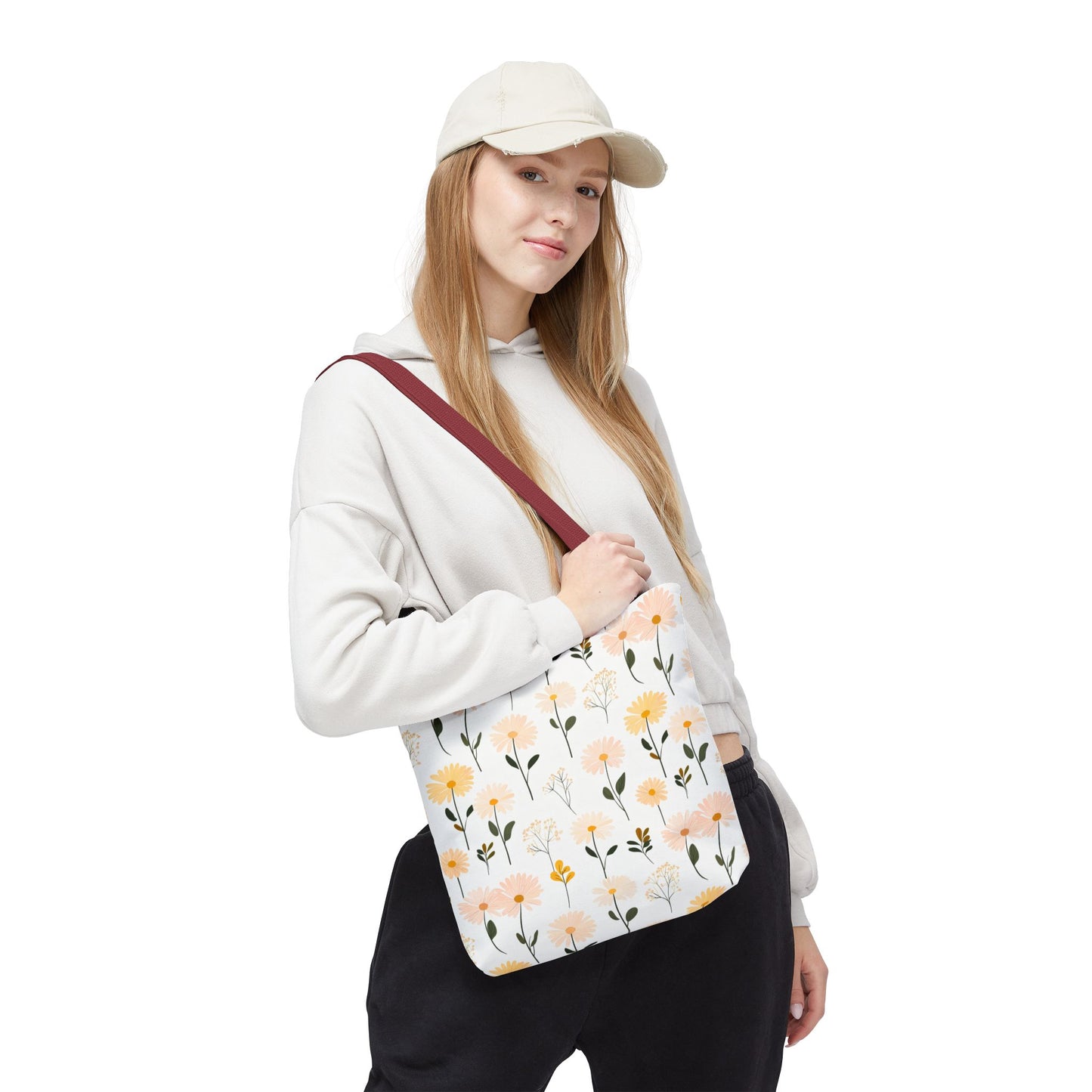 Floral Daisy Pattern Tote Bag — Pastel Spring Flowers All-Over Print