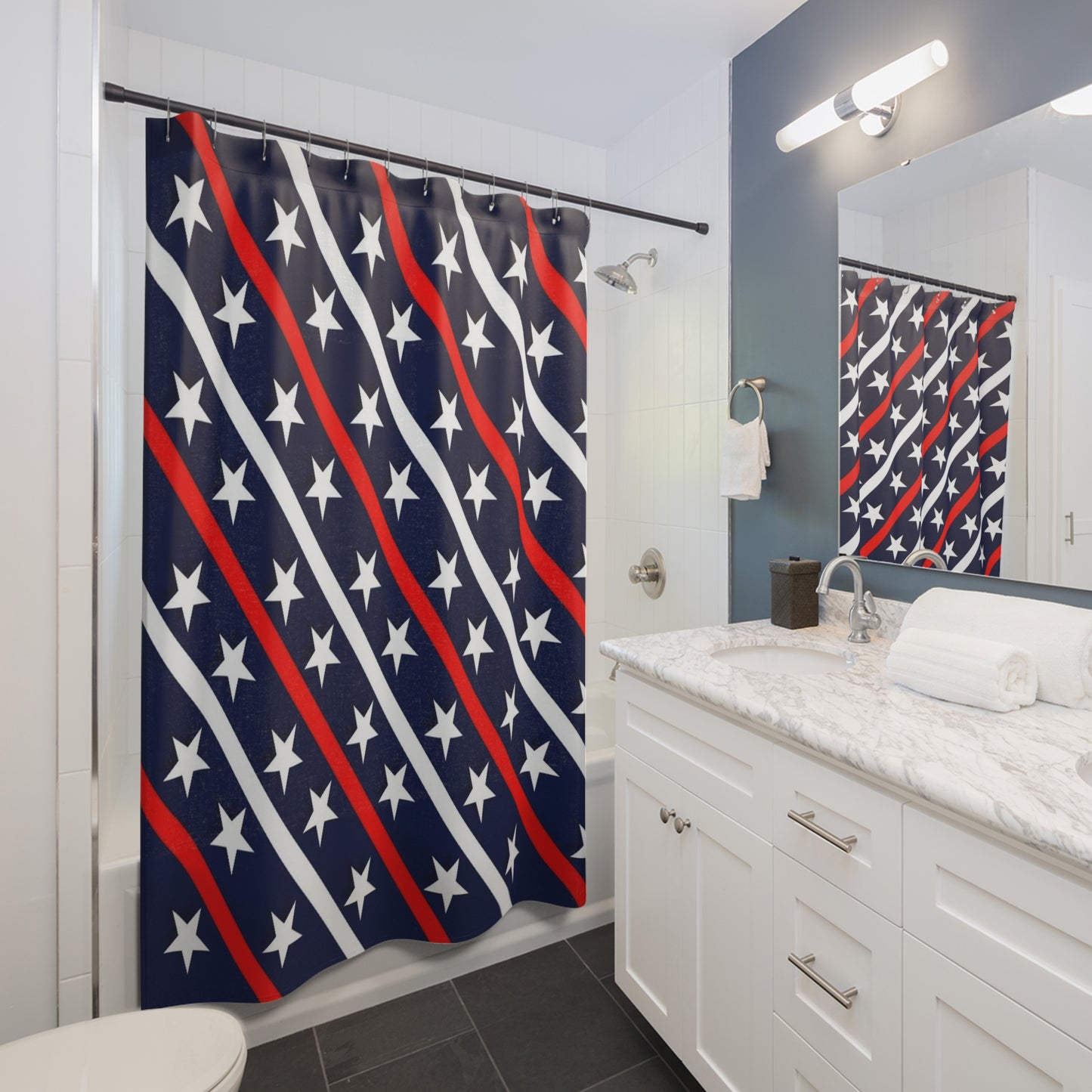 Patriotic Shower Curtain | Stars and Stripes Design | Home Decor | Independence Day | Americana Style, Bathroom Accessory, Gift