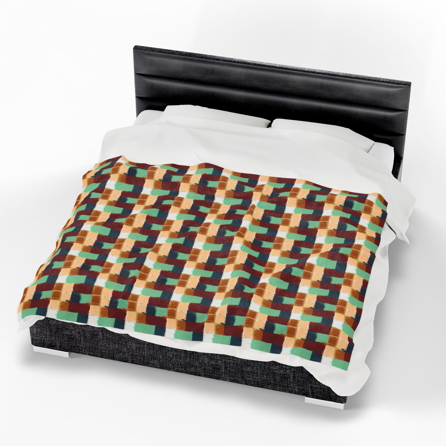 Geometric Retro Plaid Velveteen Plush Blanket — Cozy Mid-Century Throw