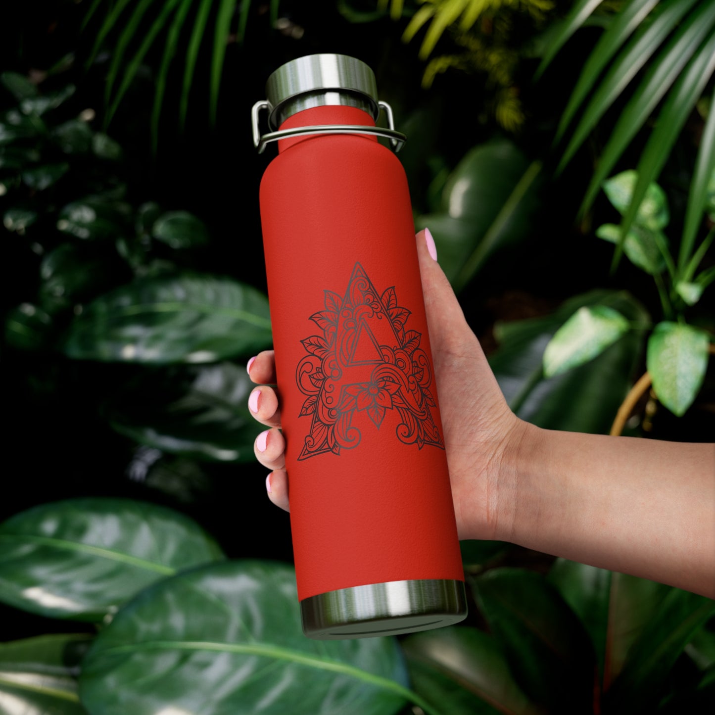 Boho Art Cold Drink Tumbler- Letter A, Personalized Water Bottle, Yoga Gift, Stylish Insulated Flask