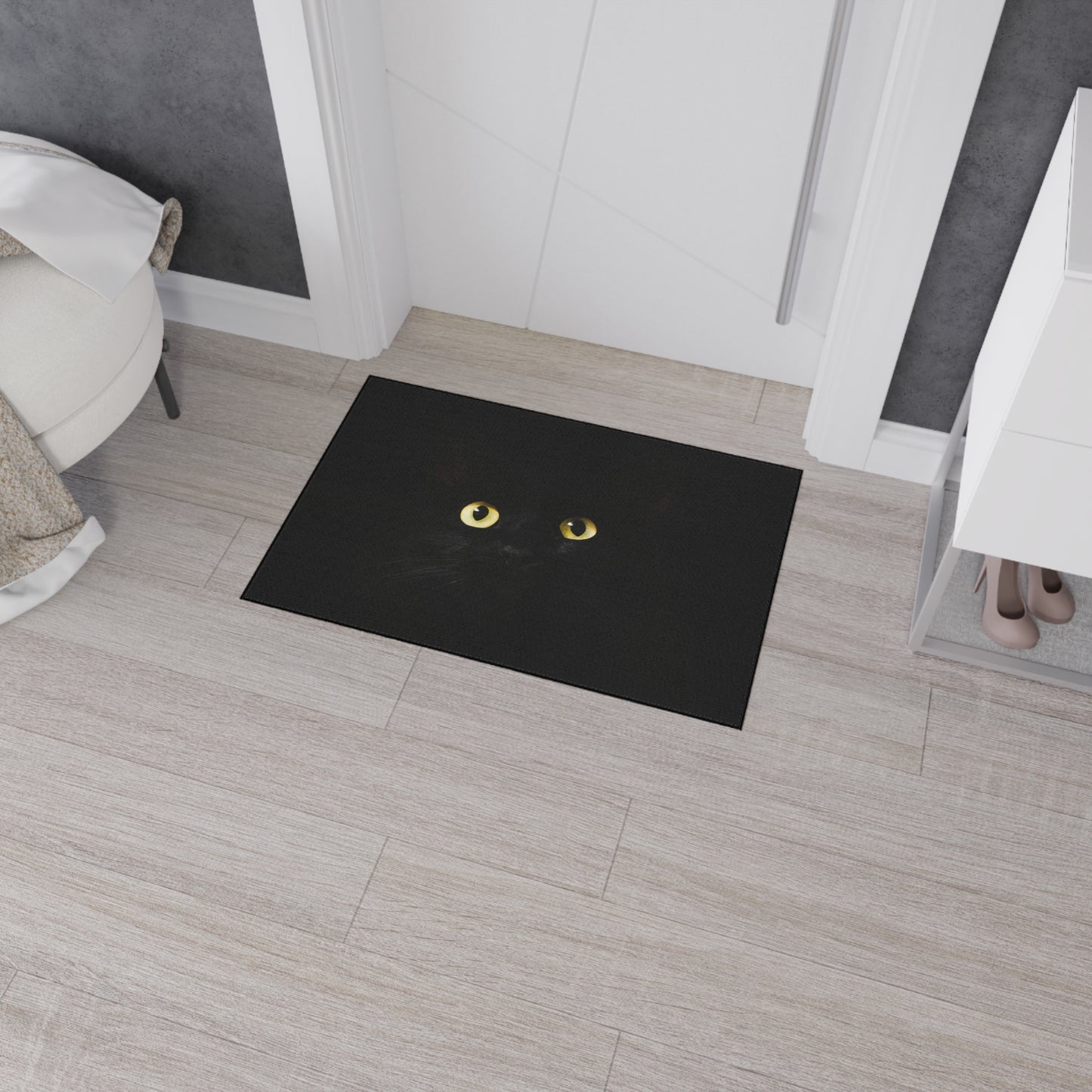 Black Cat Eyes Floor Mat — Heavy Duty Halloween Entry Rug