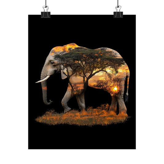 Elephant Sunset Matte Vertical Poster, Wall Art Decor, Animal Lovers Art, Gift for Nature Enthusiasts, Home Decoration