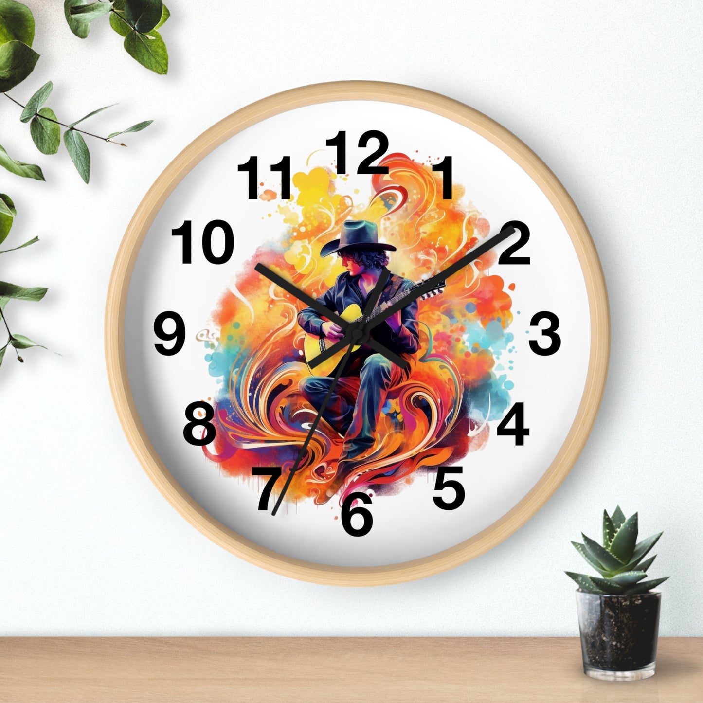 Guitarist Art Wall Clock — Colorful Blues Music Decor