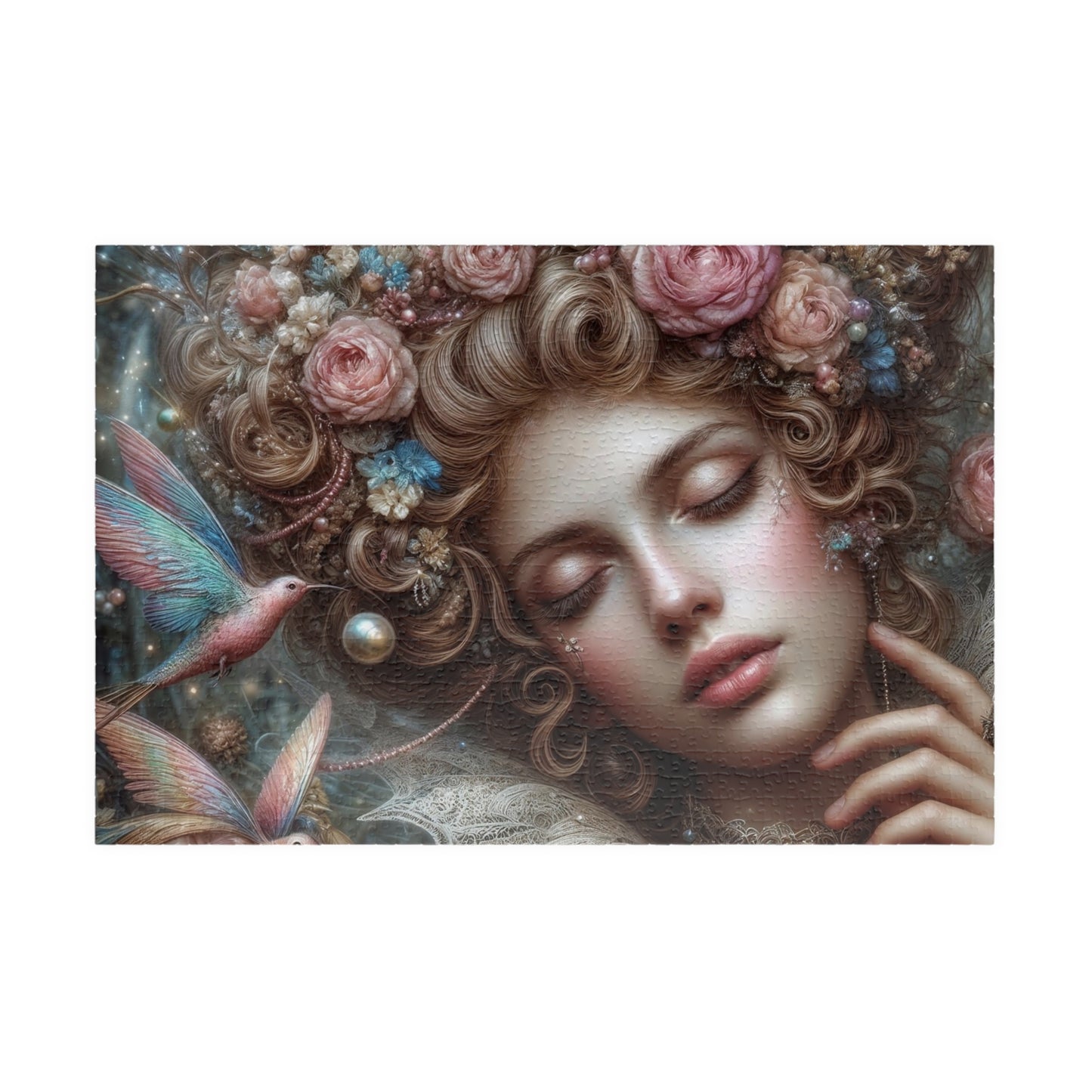 Floral Dream Portrait Puzzle — Surreal Woman & Birds Art Jigsaw (110–1014 pcs)