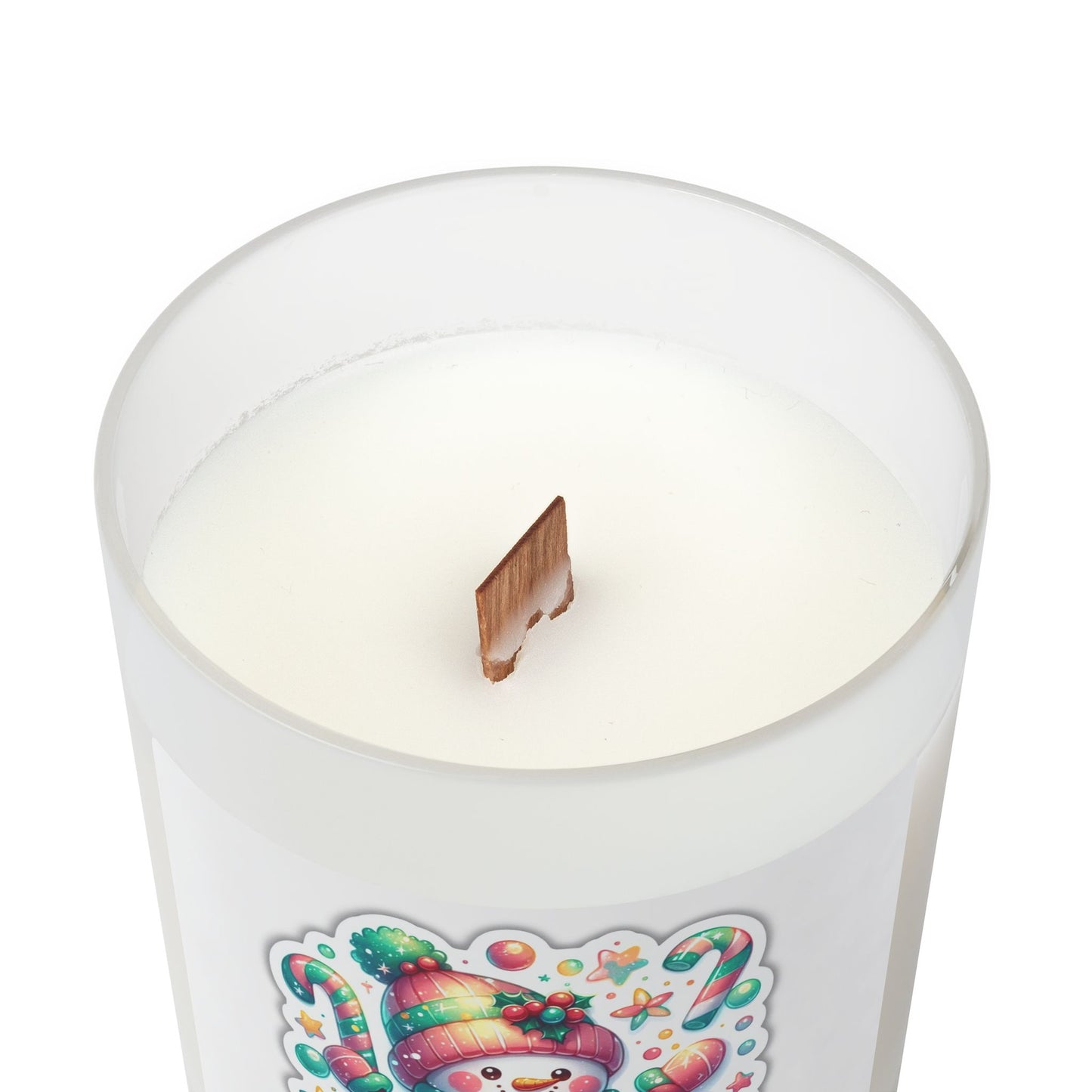 Snowman Themed Frosted Glass Candle, Holiday Decor, Winter Scented Gift, Xmas, Cozy Atmosphere, Candle Lover's Delight