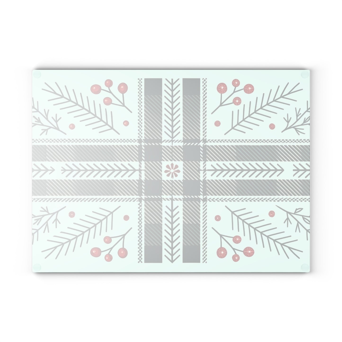 Festive Plaid & Holly Glass Cutting Board — Holiday Kitchen Decor