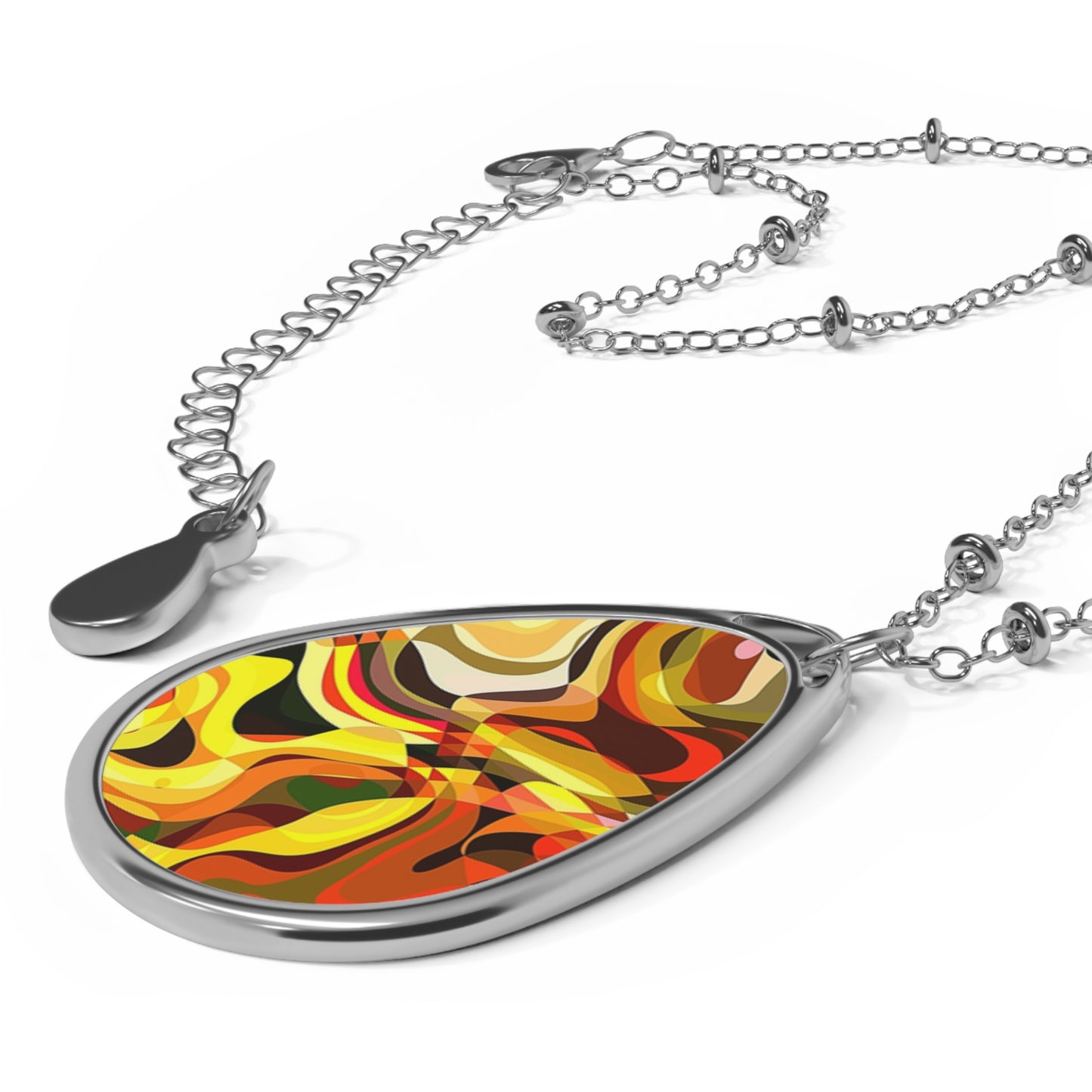 Colorful Boho Oval Necklace, Art Pendant, Unique Gift for Her, Handmade Jewelry