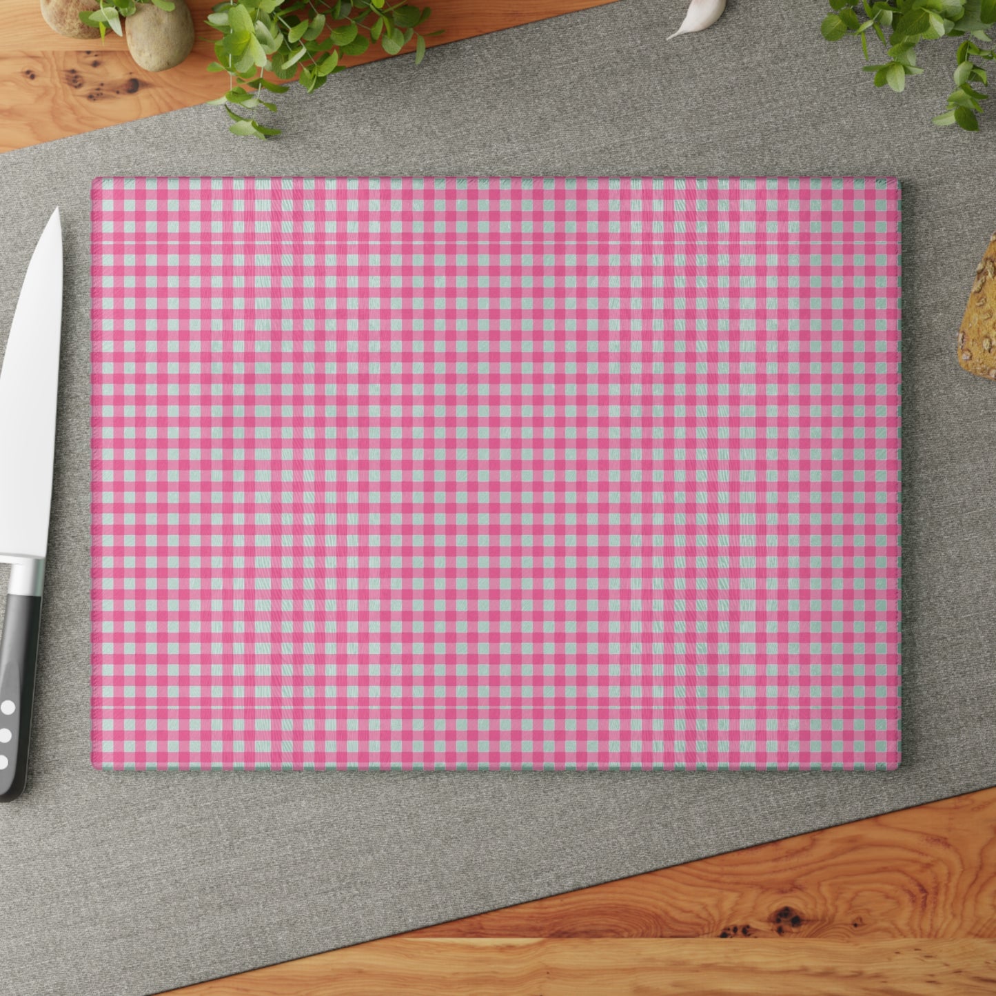 Pink Gingham Glass Cutting Board, Kitchen Decor, Cooking Gift, Housewarming Present, Farmhouse Style, Wedding Gift, Home Cook Essentials