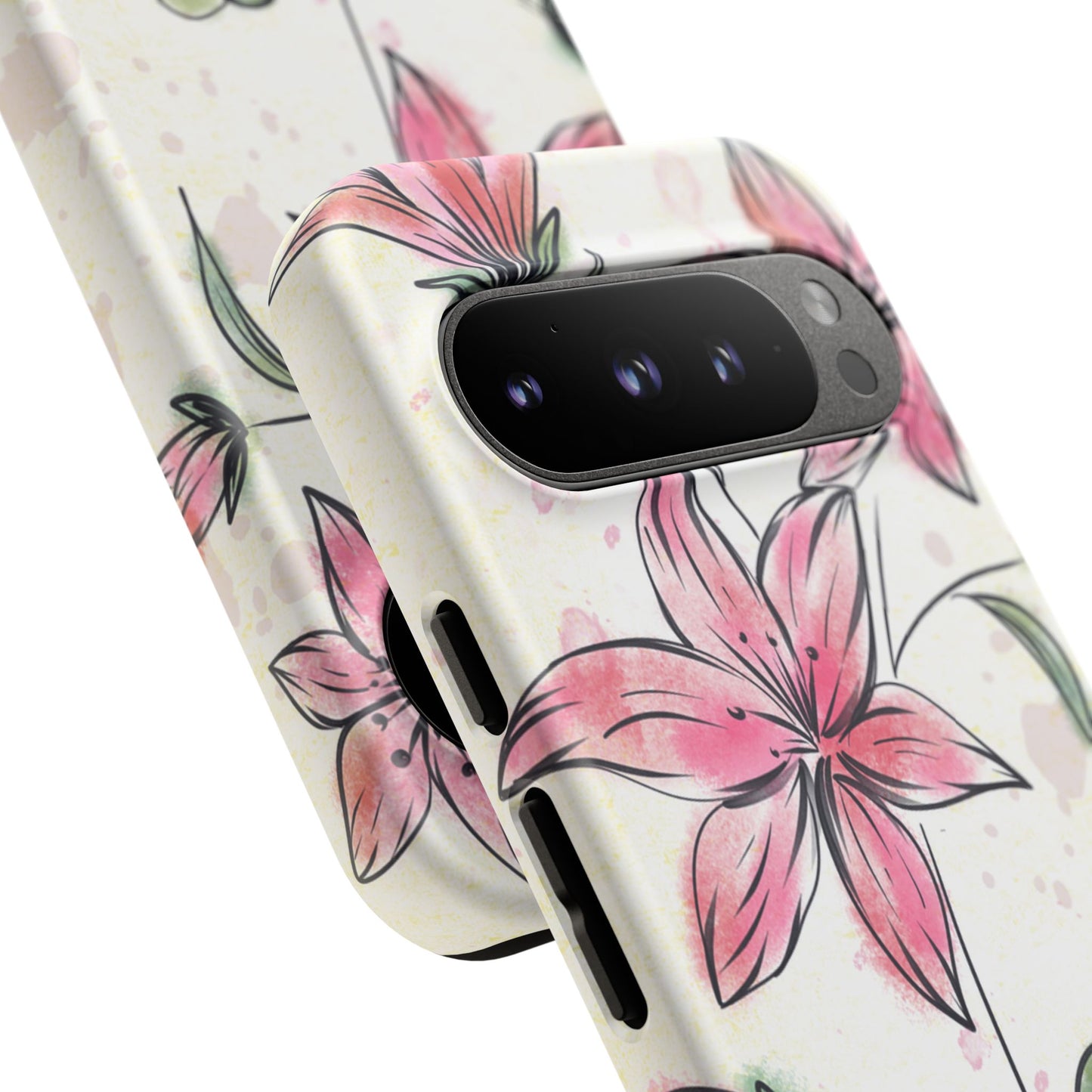 Floral Phone Case with Elegant Pink Lilies, Cute Floral Accessories, Phone Protection, Gift for Her, Stylish Cell Phone Cover