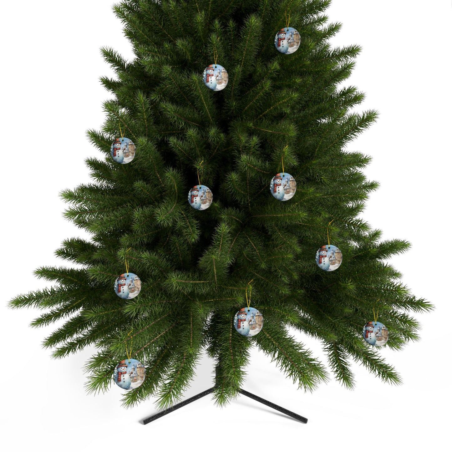 Snowman Village Ceramic Ornament — Double-Sided Christmas Tree Decoration