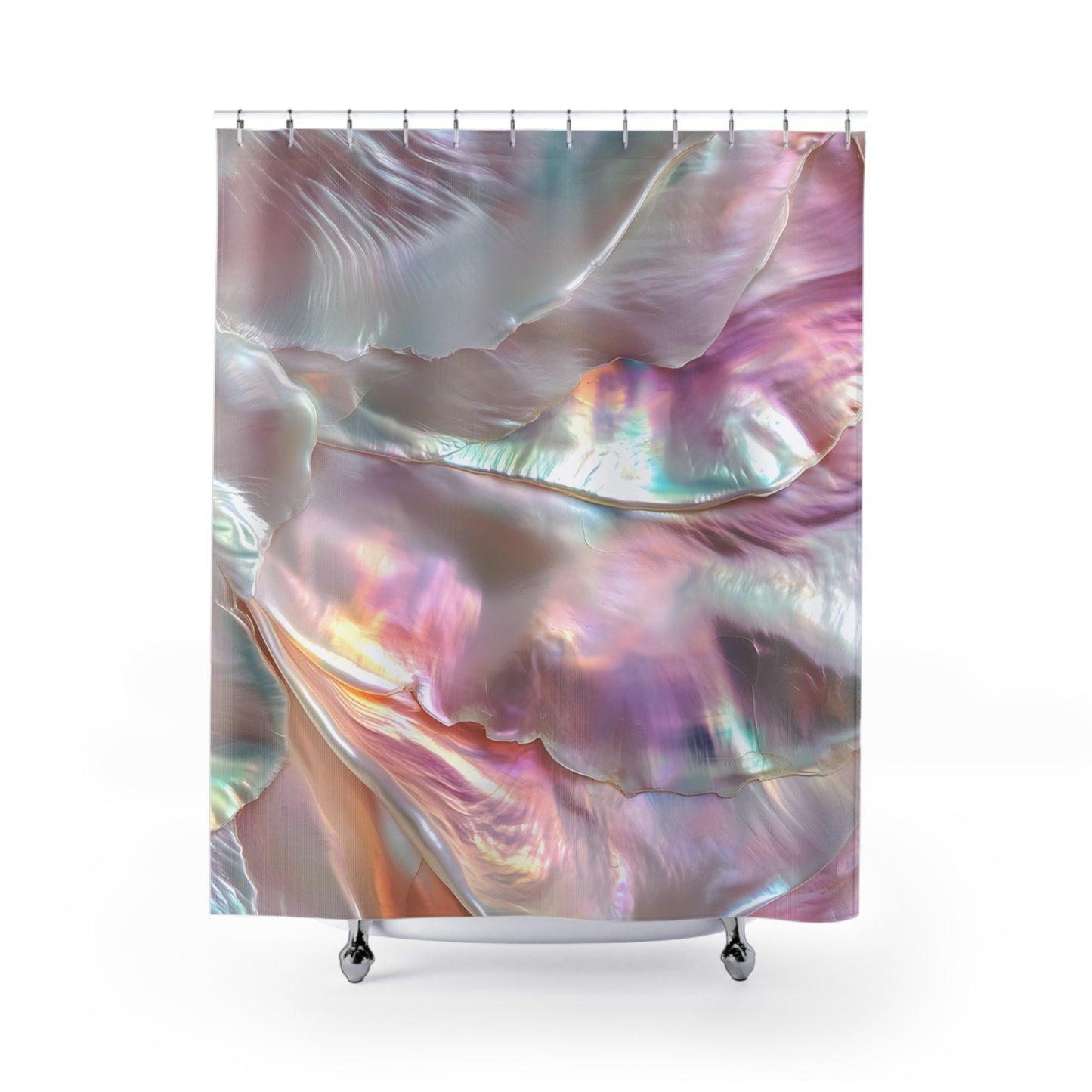 Iridescent Pearl Shower Curtain — Holographic Pastel Bathroom Decor