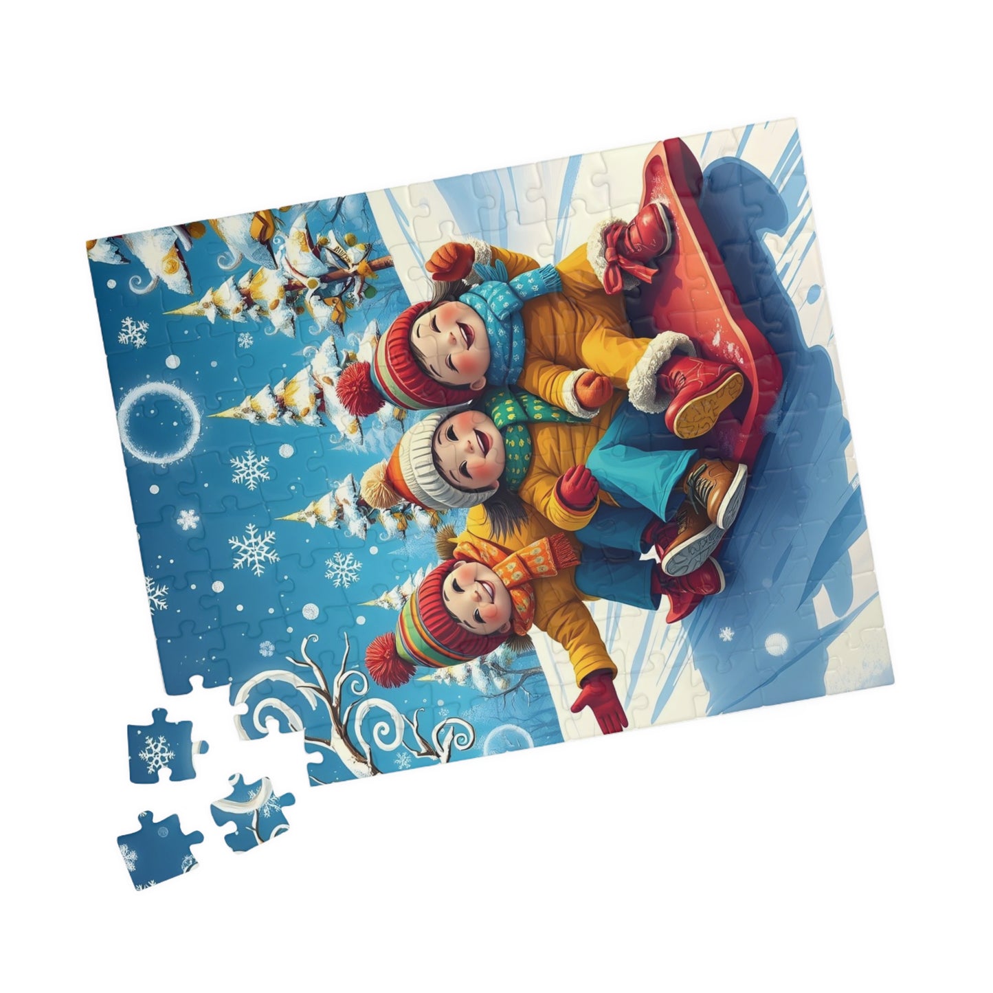Kids Sledding Winter Scene Jigsaw Puzzle — Holiday Family Fun (110–1014 pcs)