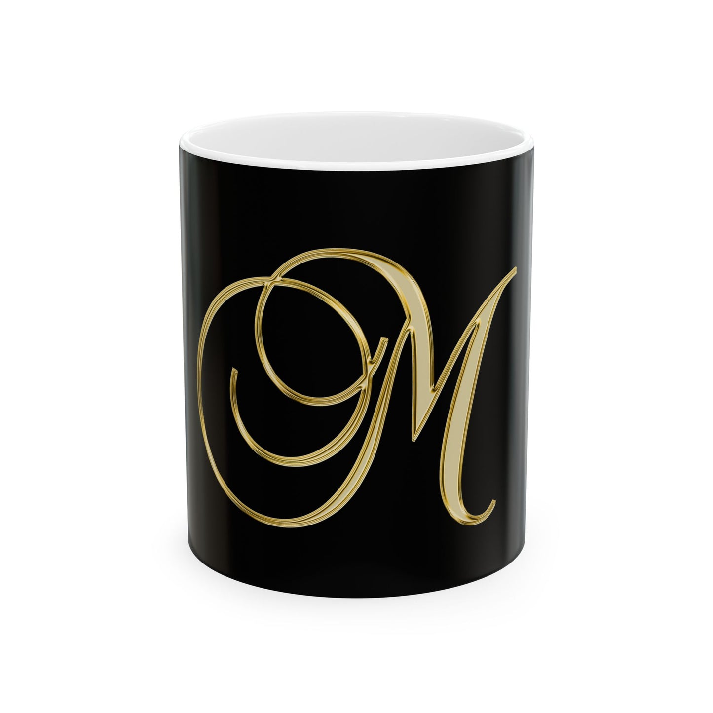 Gold Monogram 'M' Ceramic Mug – Elegant Initial Coffee Cup (11oz & 15oz)