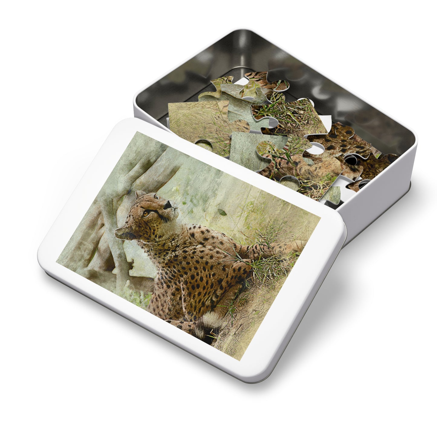 Wildlife Jigsaw Puzzle with Tin, Cheetah Puzzle Game, Family Fun Activity, Perfect Gift for Nature Lovers, Home Decor Puzzle