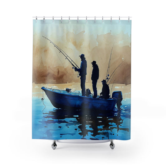Fishing Adventure Shower Curtain, Nautical Decor, Coastal Bathroom