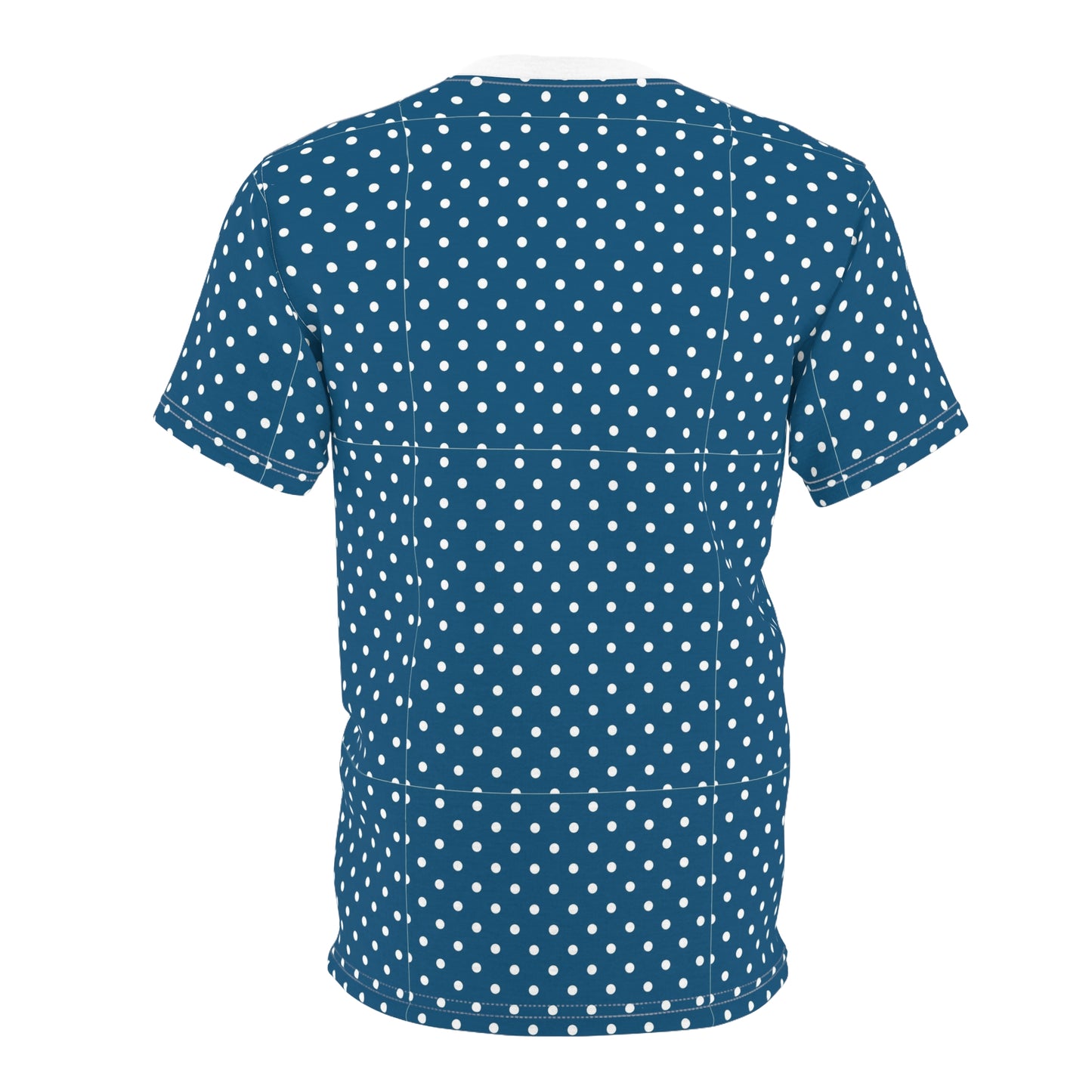 Navy Polka Dot Unisex Tee, Stylish Everyday Wear, Casual Gift, Summer Outfit, Birthday Celebration, Trendy Fashion Tee, AOP Design