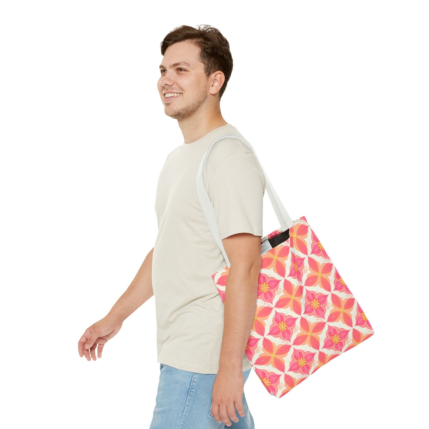 Pink Floral Geometric Tote Bag — All-Over Print Reusable Shopper