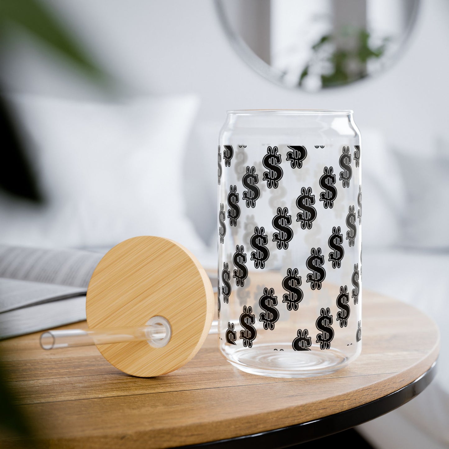Money-Theme Sipper Glass, 16oz - Stylish Drinkware for Celebrations, Parties, Gifts, Home Décor, and Everyday Use