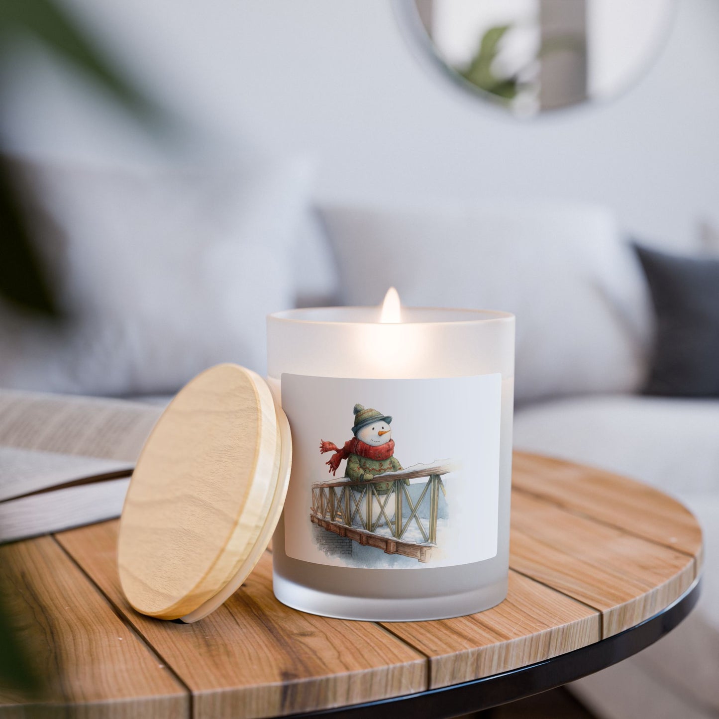 Frosted Glass Candle - Cozy Snowman Scented Candle for Winter Decor, Holiday Gift, Home Fragrance, Relaxation, Stocking Stuffer