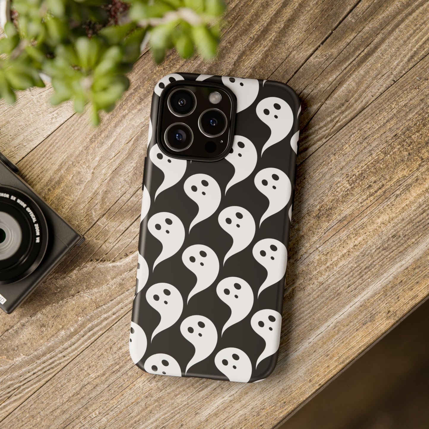 Ghost Pattern Phone Case, Cute Ghost Cell Phone Cover, Halloween Accessory, Spooky Gift, Black and White Phone Case