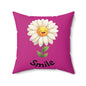 Cheerful Flower Throw Pillow, Smile Decor for Home, Positive Vibe Cushion, Gift for Her, Spring Decoration