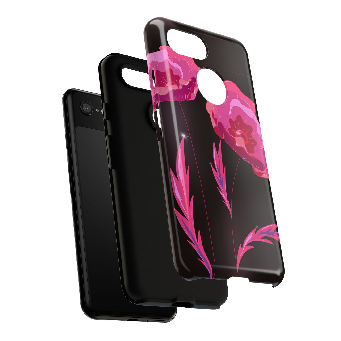 Floral iPhone Case | Tough Cases with Pink Poppy Design, Elegant Flower Phone Cover, Gift for Her, Spring Accessories, Chic Tech