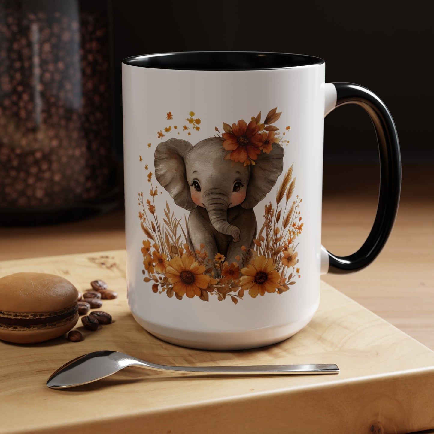 Adorable Elephant Floral Coffee Mug, Cute Animal Mug, Coffee Lover Gift, Kids Mug, Baby Shower Decor