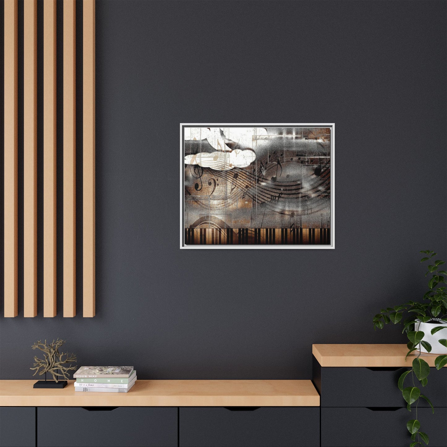 Framed Music Notes Canvas Print — Abstract Vintage Piano & Sheet Music Wall Art