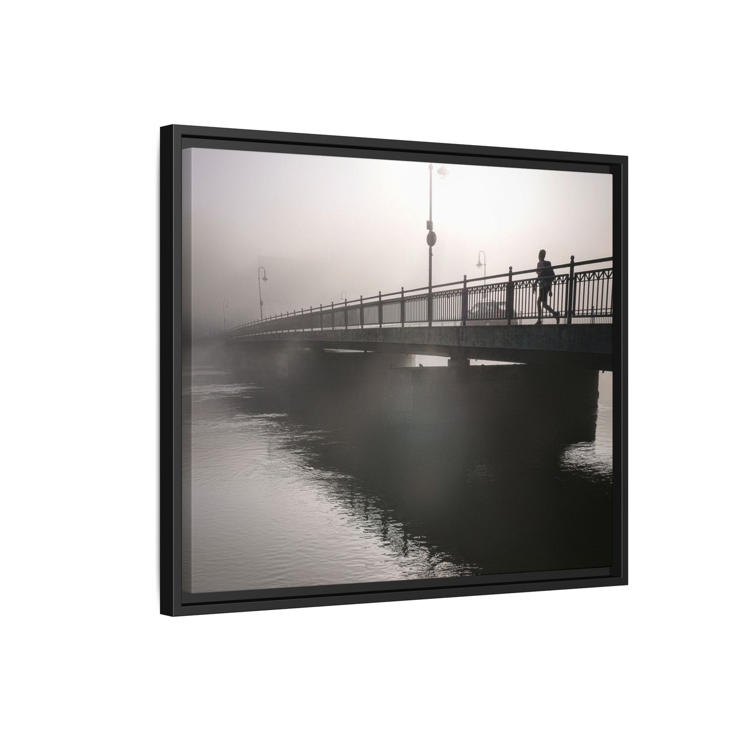 Framed Matte Canvas - Foggy Bridge Black & White Photography