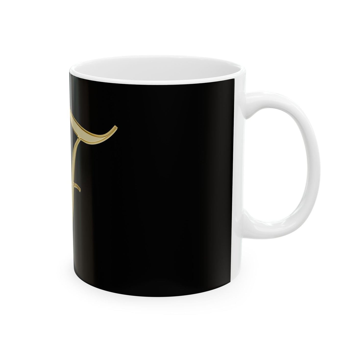 Gold Script Letter F Ceramic Mug — Elegant Monogram Coffee Cup (11oz, 15oz)
