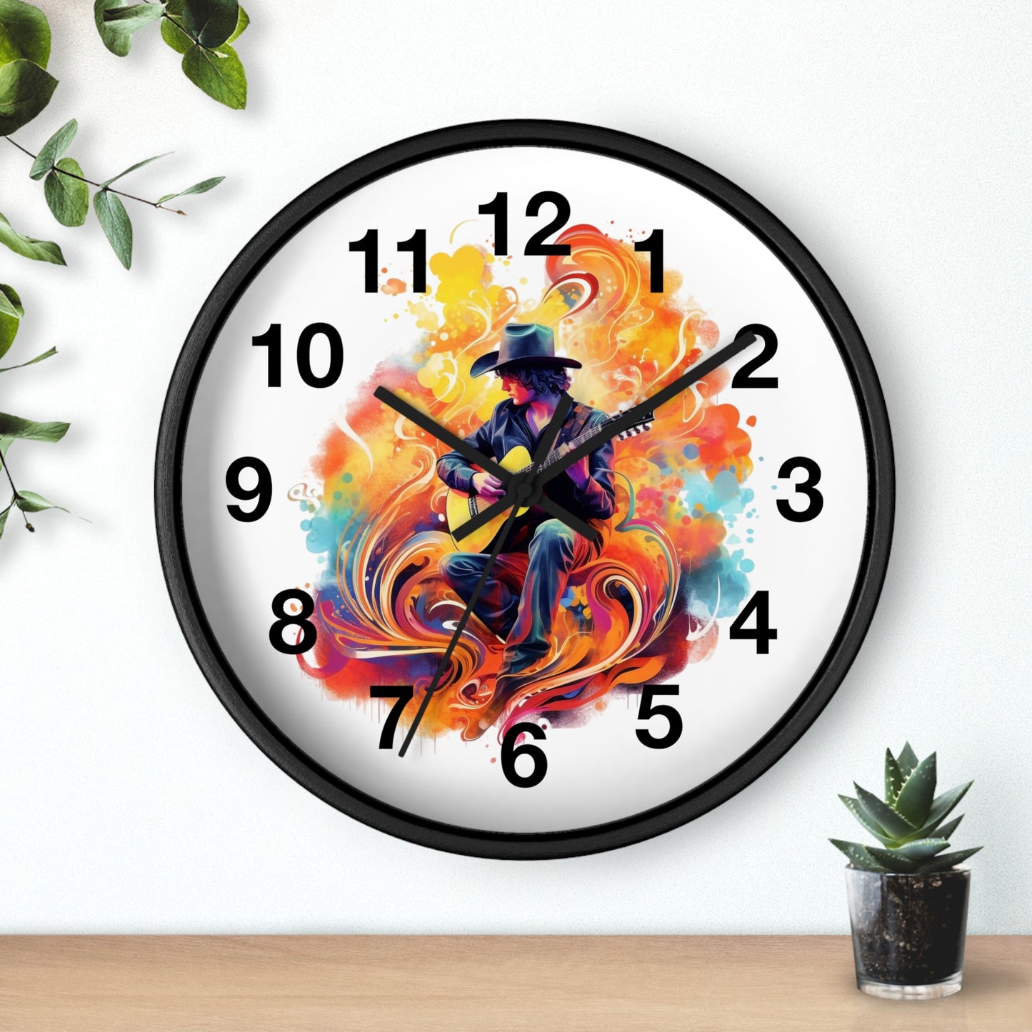 Guitarist Art Wall Clock — Colorful Blues Music Decor
