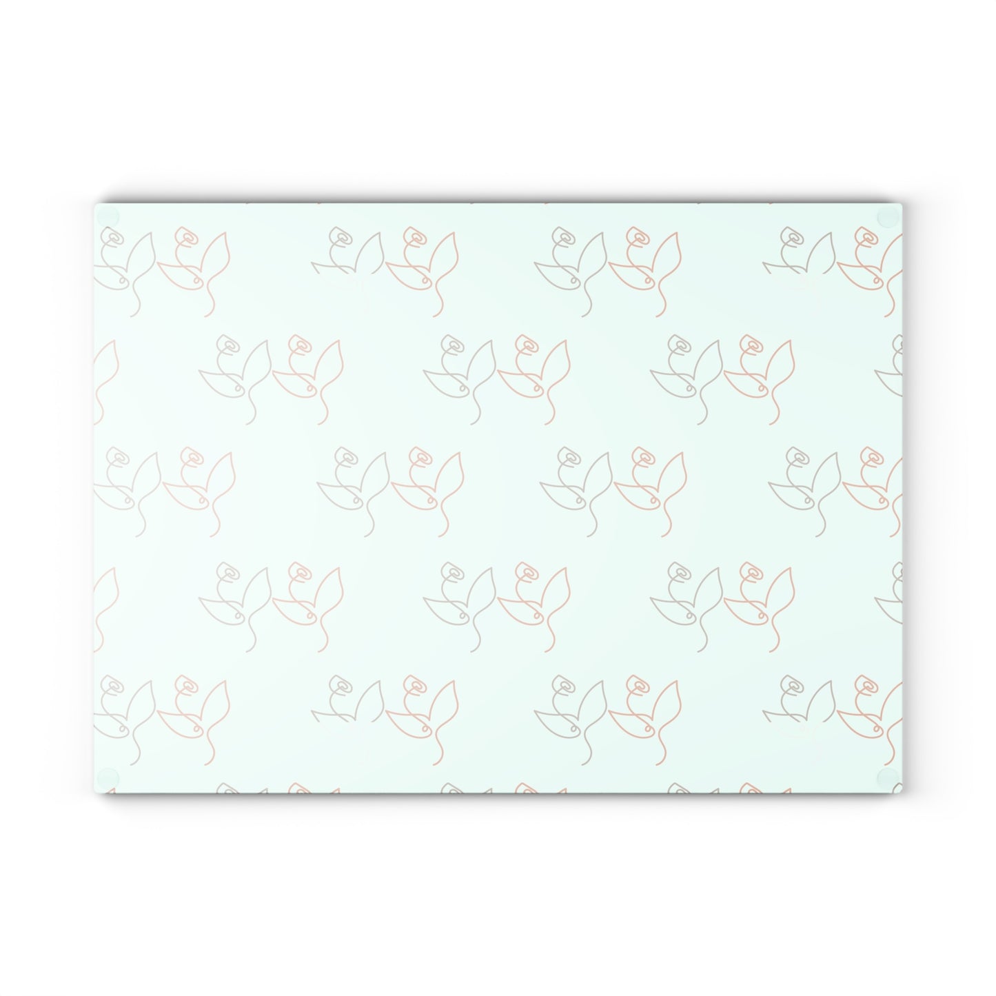 Floral Line Art Glass Cutting Board — Minimal Rose Pattern on Mint or White