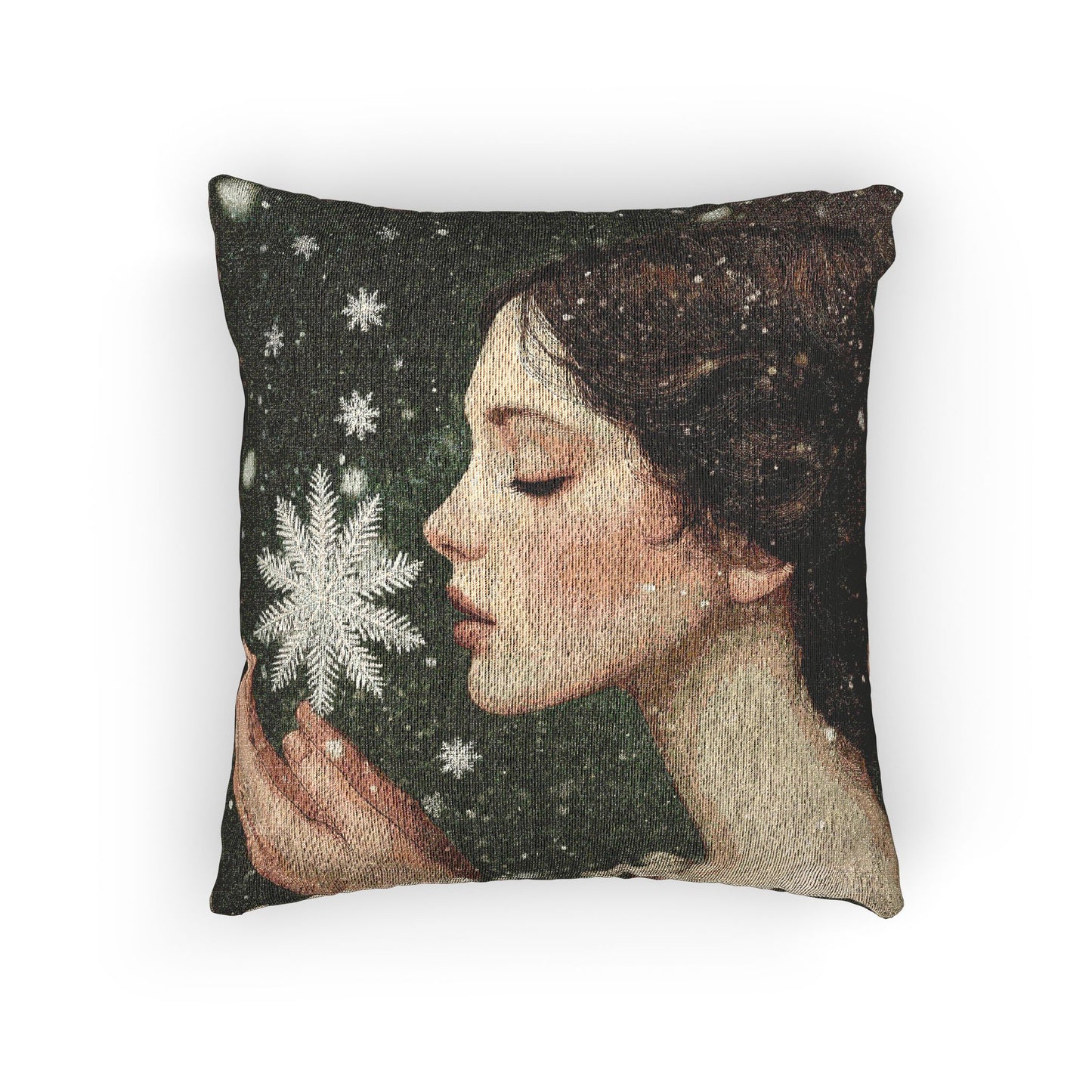 Artistic Winter Woven Pillow, Cozy Home Decor, Seasonal Throw Cushion, Snowflake Design, Gift for Winter Lovers