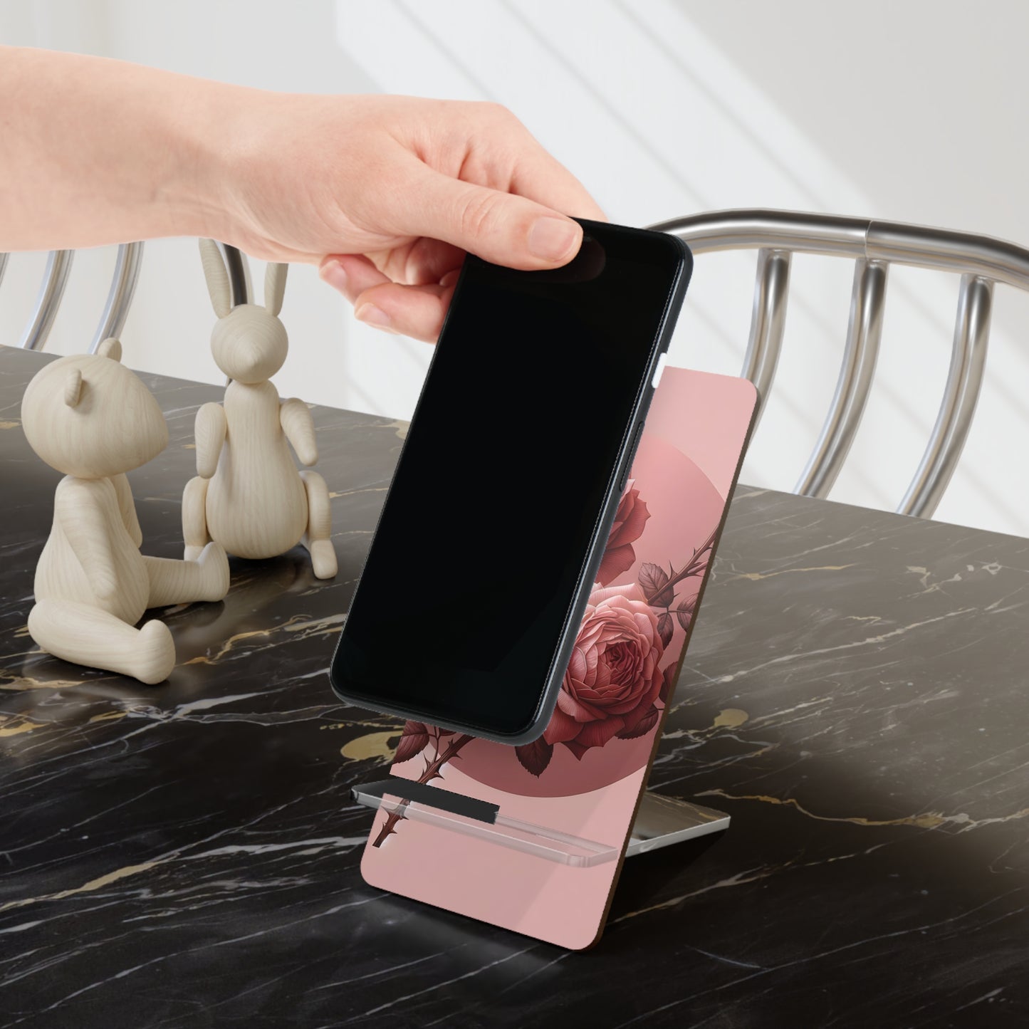 Rose Floral Mobile Display Stand, Phone Holder, Desk Organizer, Cute Gift for Her, Home Decor, Office Accessory