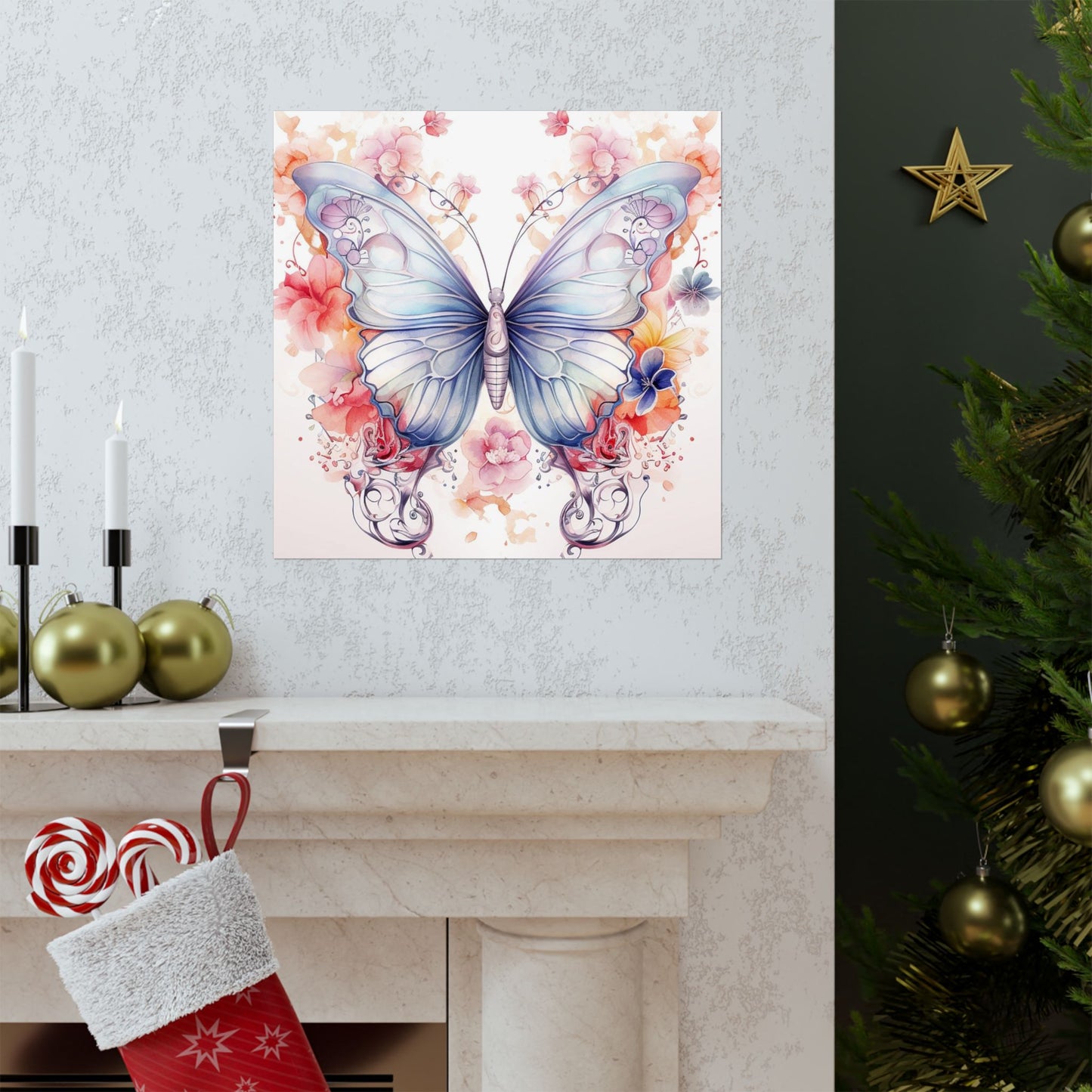 Butterfly Watercolor Wall Poster — Floral Pastel Matte Vertical Print