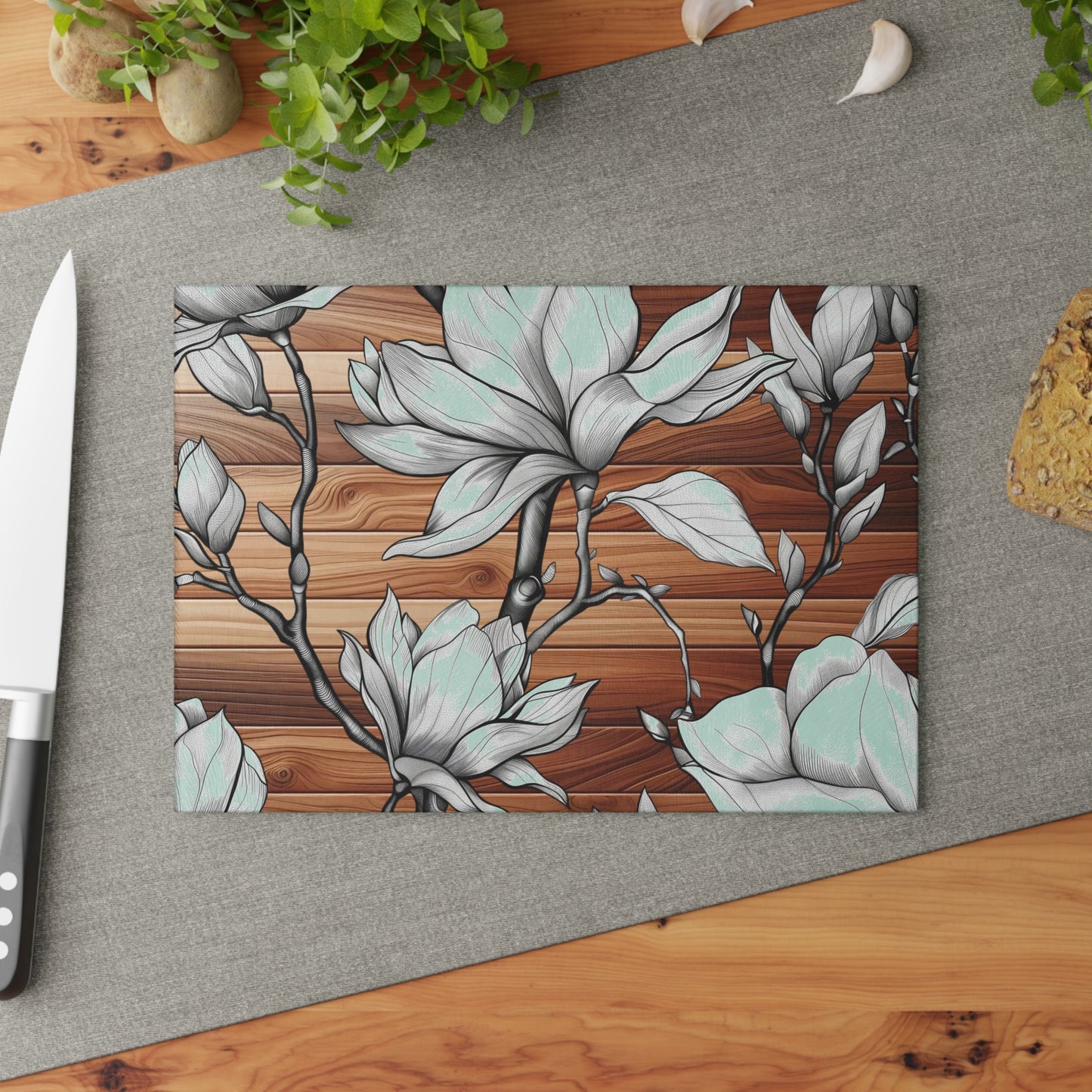 Elegant Floral Glass Cutting Board, Kitchen Decor, Housewarming Gift, Wedding Present, Cooking Accessory, Stylish Kitchenware
